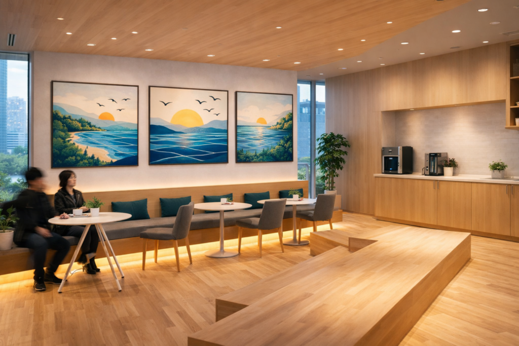 カフェエリアコーナーで風水的に好ましいアート